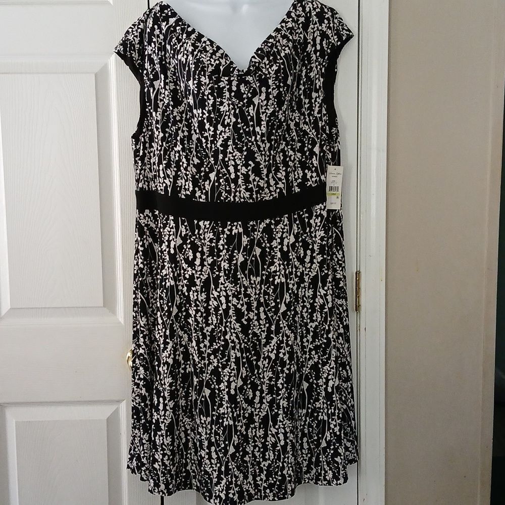 Laura Jeffries black white print  career  midi dress Sz 18W  NWT